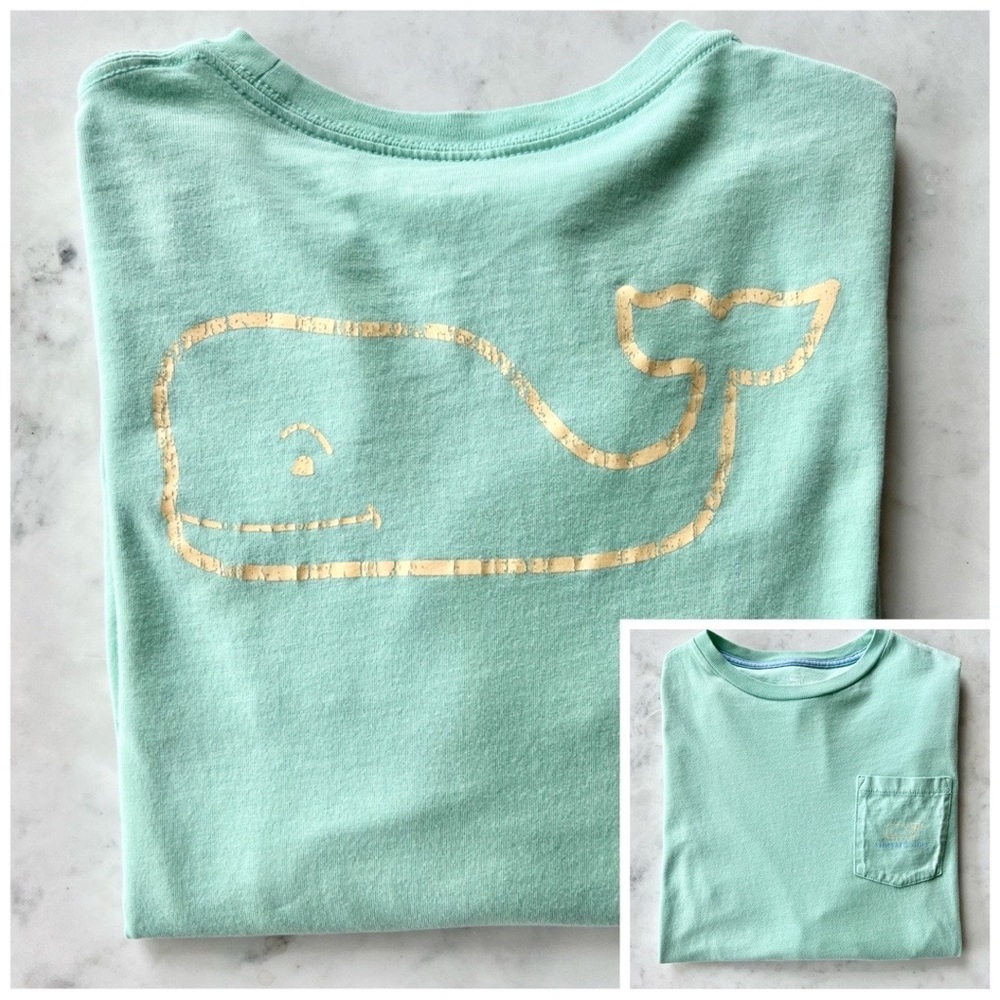 Vineyard Vines Long Sleeve 2 tone Vintage Whale pocket Tee  ~ Size L(16)